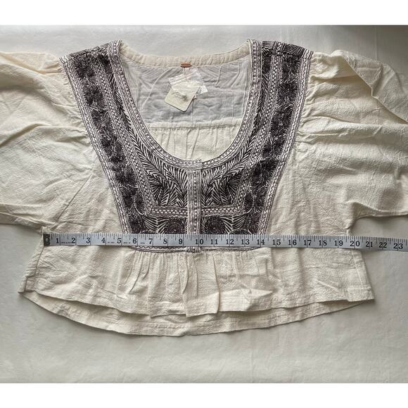 New Free People Iggie Embroidered Top in Ivory & Black Bean Combo Women's Size S - Picture 9 of 10